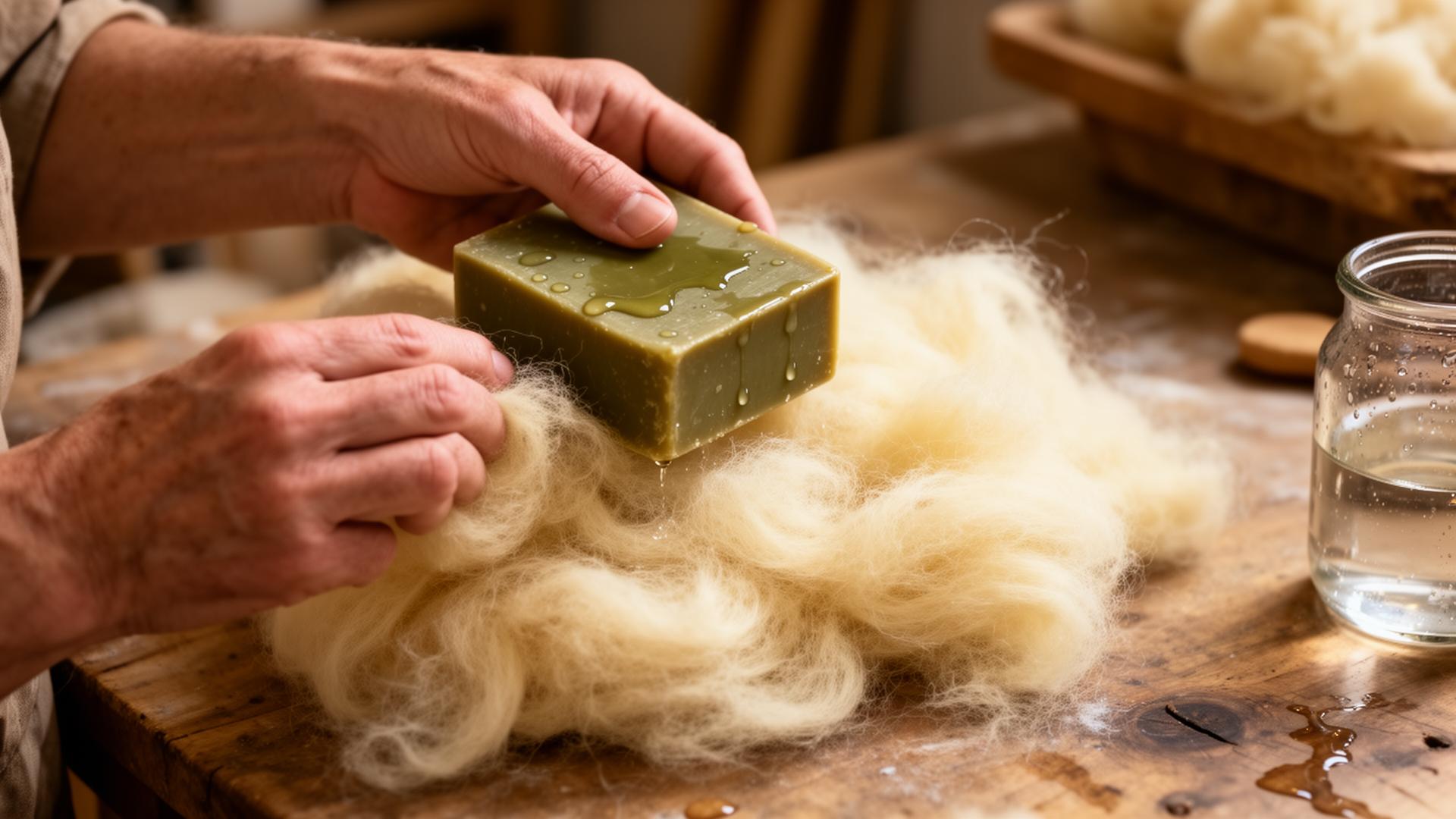 Artisan felting wool with olive soap